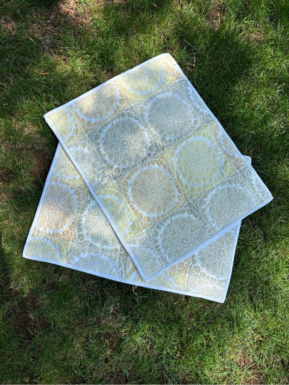 Martha Stewart Yellow and White Decorative Pillow Sham Set - Medallion Pattern